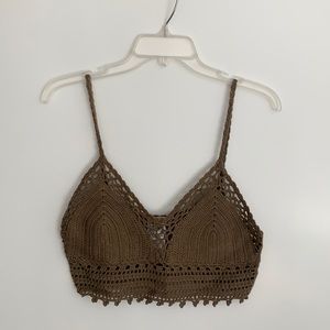 Ecote Navy Green Knitted Crop Top